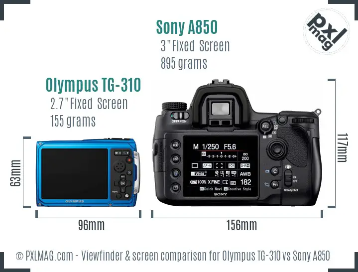 Olympus TG-310 vs Sony A850 Screen and Viewfinder comparison