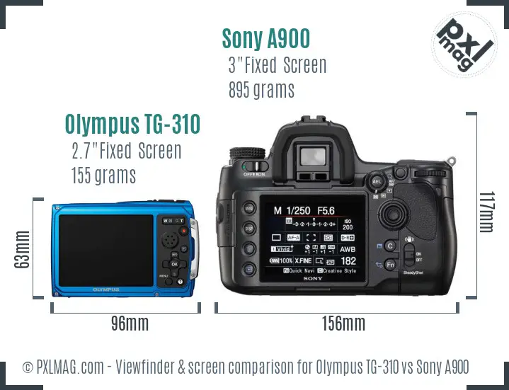 Olympus TG-310 vs Sony A900 Screen and Viewfinder comparison