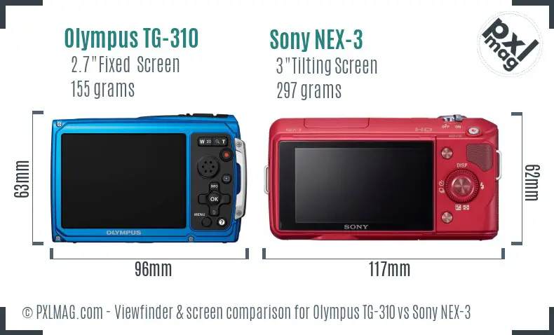 Olympus TG-310 vs Sony NEX-3 Screen and Viewfinder comparison