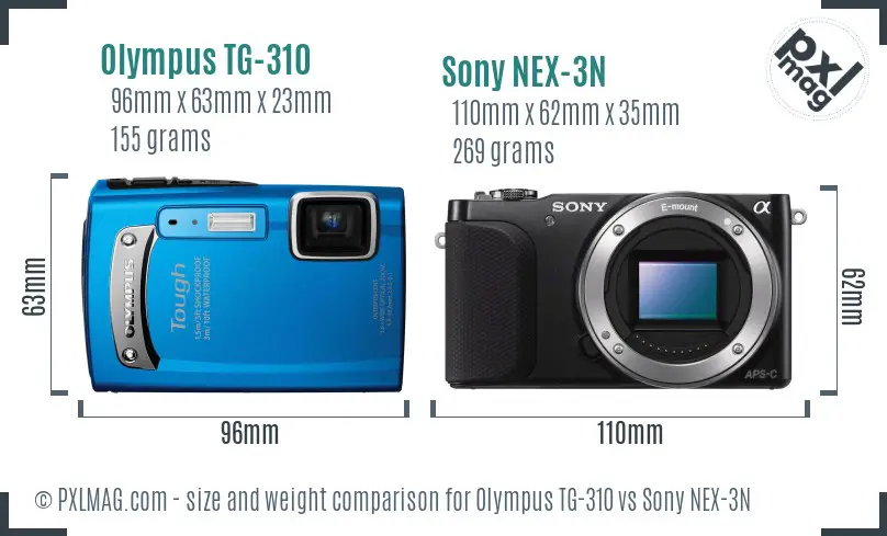 Olympus TG-310 vs Sony NEX-3N size comparison