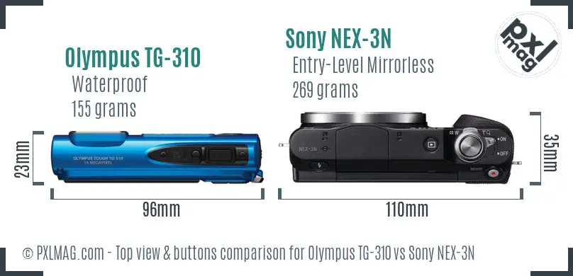 Olympus TG-310 vs Sony NEX-3N top view buttons comparison