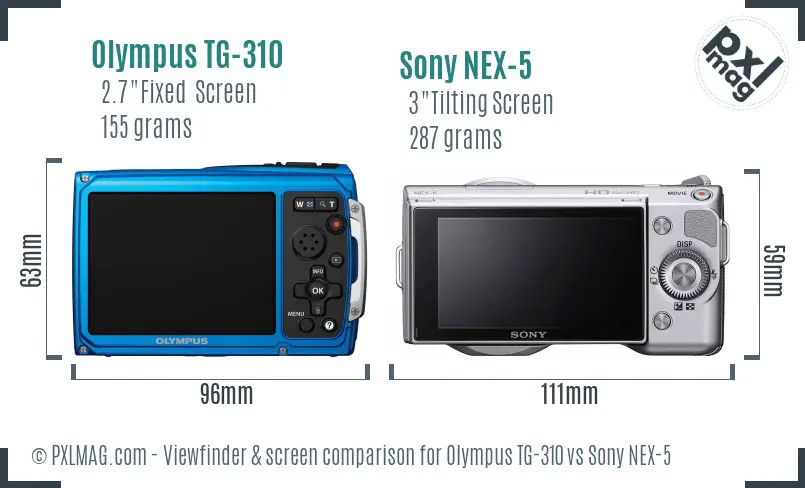 Olympus TG-310 vs Sony NEX-5 Screen and Viewfinder comparison