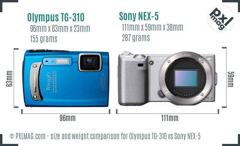Olympus TG-310 vs Sony NEX-5 size comparison