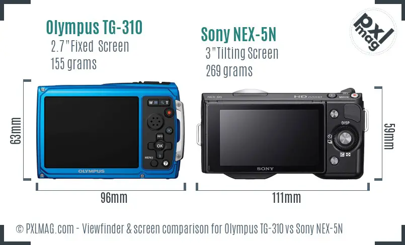 Olympus TG-310 vs Sony NEX-5N Screen and Viewfinder comparison