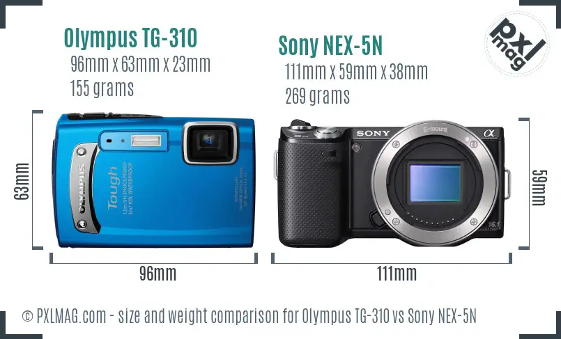Olympus TG-310 vs Sony NEX-5N size comparison