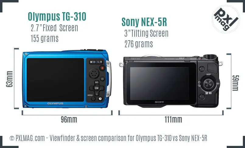 Olympus TG-310 vs Sony NEX-5R Screen and Viewfinder comparison