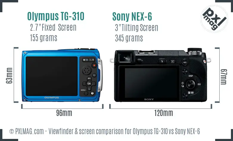 Olympus TG-310 vs Sony NEX-6 Screen and Viewfinder comparison