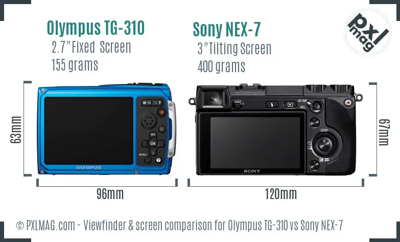 Olympus TG-310 vs Sony NEX-7 Screen and Viewfinder comparison