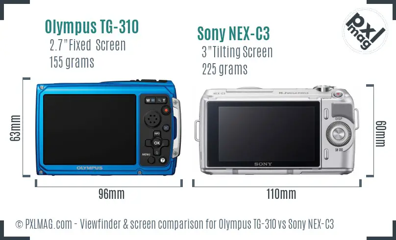 Olympus TG-310 vs Sony NEX-C3 Screen and Viewfinder comparison
