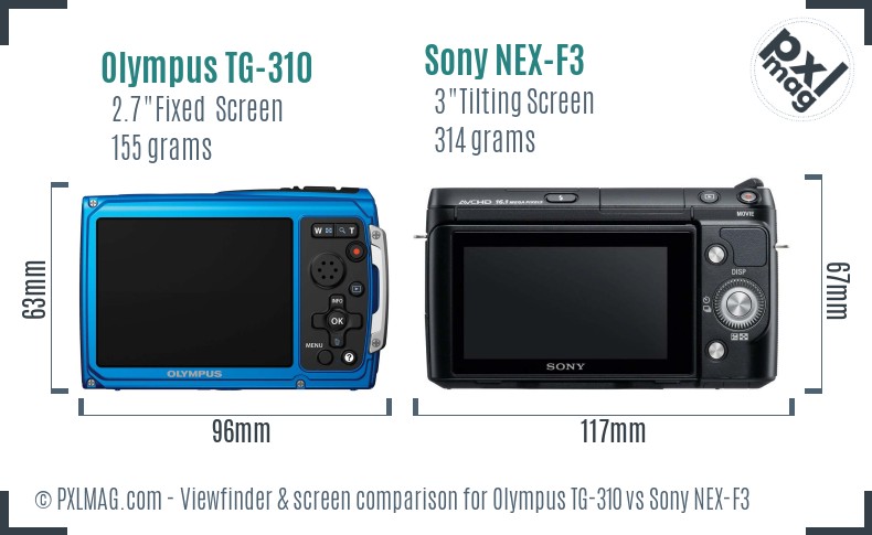 Olympus TG-310 vs Sony NEX-F3 Screen and Viewfinder comparison