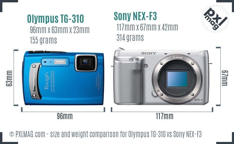 Olympus TG-310 vs Sony NEX-F3 size comparison