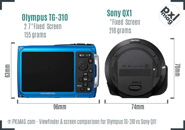 Olympus TG-310 vs Sony QX1 Screen and Viewfinder comparison