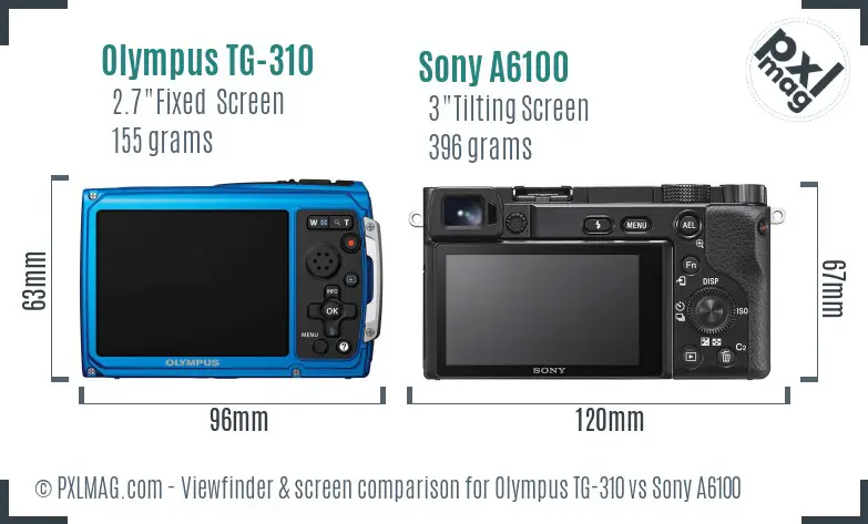 Olympus TG-310 vs Sony A6100 Screen and Viewfinder comparison