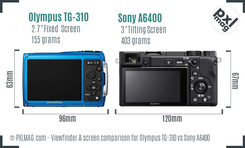 Olympus TG-310 vs Sony A6400 Screen and Viewfinder comparison