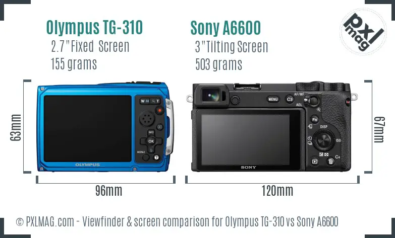 Olympus TG-310 vs Sony A6600 Screen and Viewfinder comparison