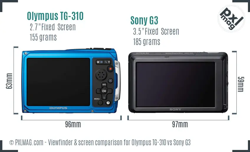 Olympus TG-310 vs Sony G3 Screen and Viewfinder comparison