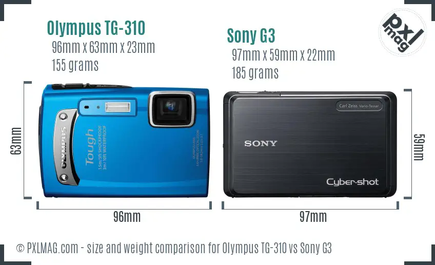Olympus TG-310 vs Sony G3 size comparison