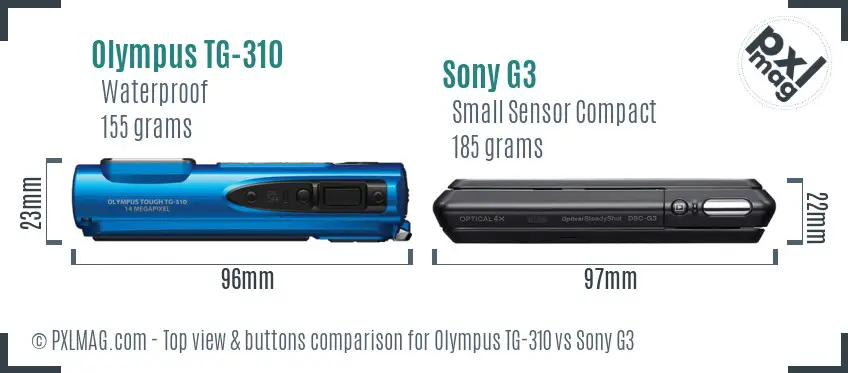 Olympus TG-310 vs Sony G3 top view buttons comparison