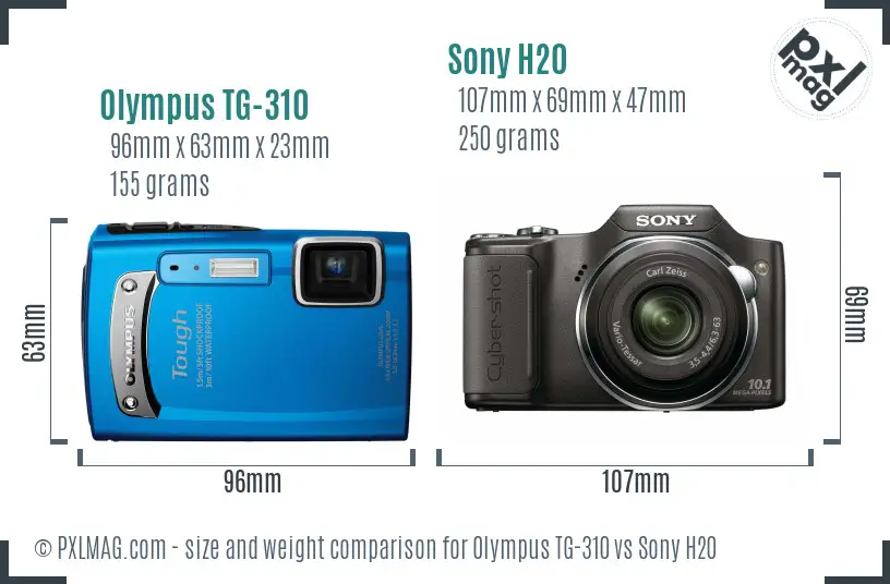 Olympus TG-310 vs Sony H20 size comparison