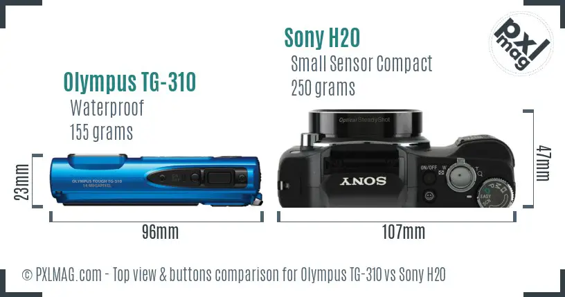 Olympus TG-310 vs Sony H20 top view buttons comparison