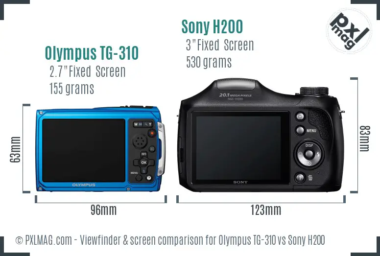 Olympus TG-310 vs Sony H200 Screen and Viewfinder comparison