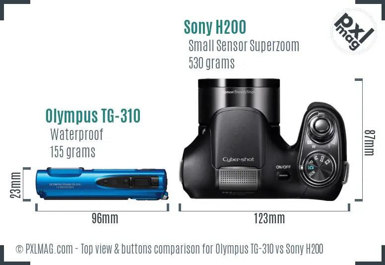 Olympus TG-310 vs Sony H200 top view buttons comparison