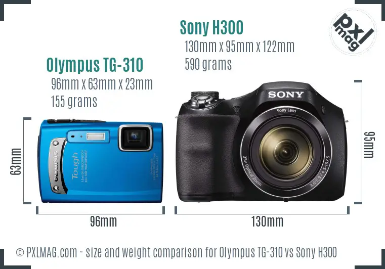 Olympus TG-310 vs Sony H300 size comparison