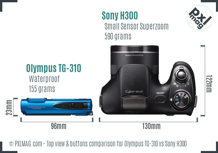 Olympus TG-310 vs Sony H300 top view buttons comparison