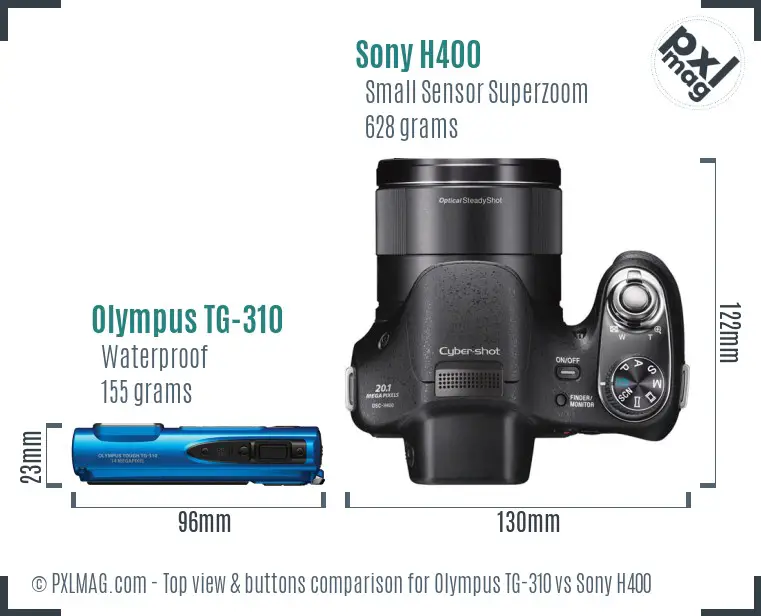 Olympus TG-310 vs Sony H400 top view buttons comparison
