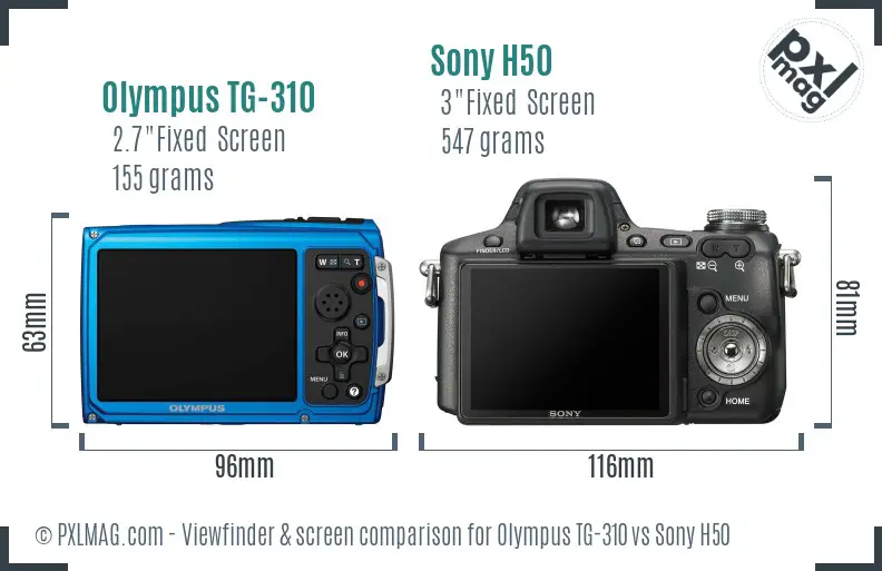 Olympus TG-310 vs Sony H50 Screen and Viewfinder comparison