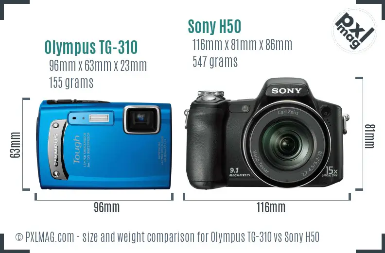 Olympus TG-310 vs Sony H50 size comparison