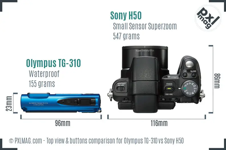 Olympus TG-310 vs Sony H50 top view buttons comparison