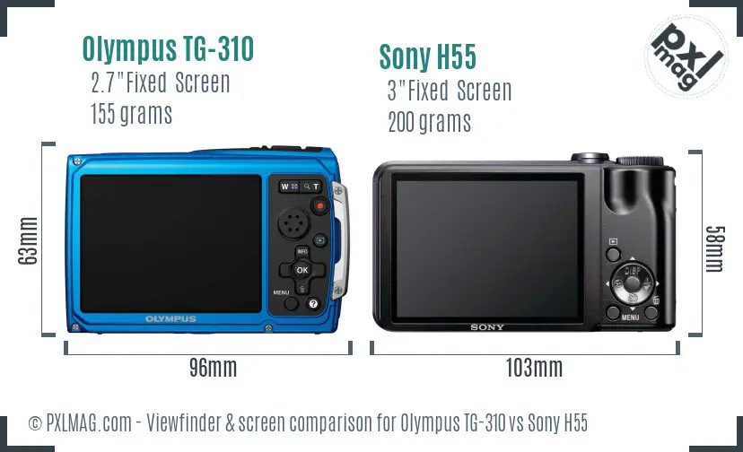 Olympus TG-310 vs Sony H55 Screen and Viewfinder comparison