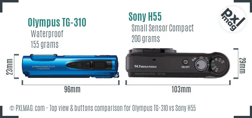 Olympus TG-310 vs Sony H55 top view buttons comparison