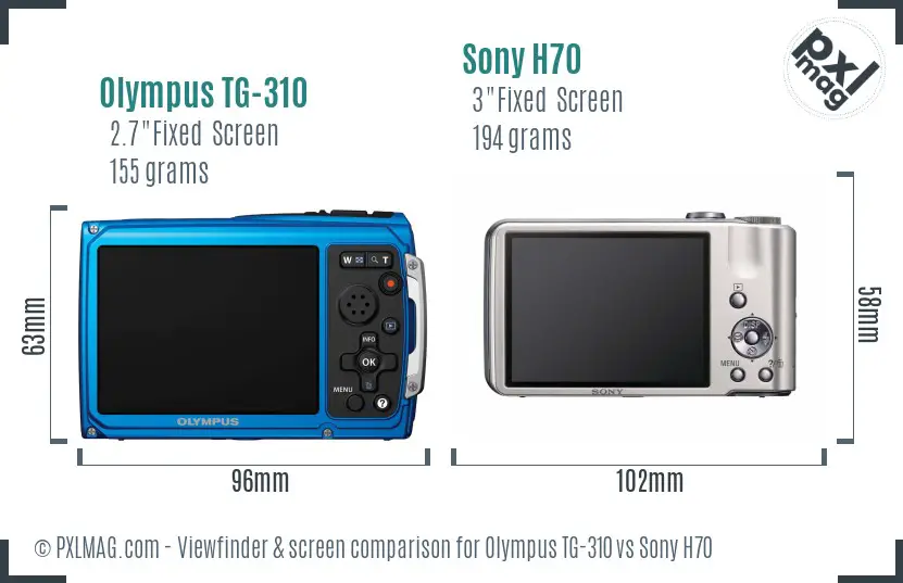 Olympus TG-310 vs Sony H70 Screen and Viewfinder comparison