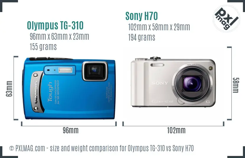 Olympus TG-310 vs Sony H70 size comparison