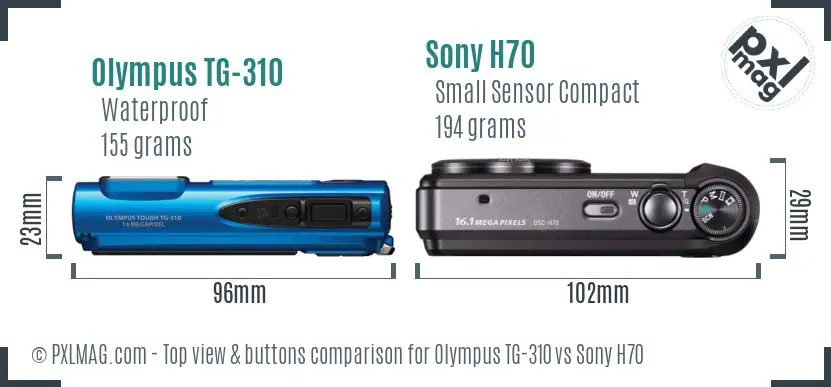 Olympus TG-310 vs Sony H70 top view buttons comparison