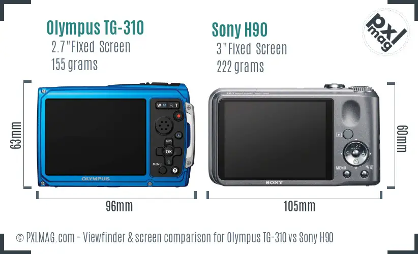 Olympus TG-310 vs Sony H90 Screen and Viewfinder comparison