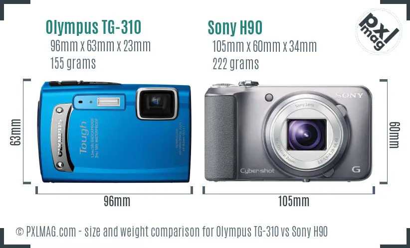 Olympus TG-310 vs Sony H90 size comparison