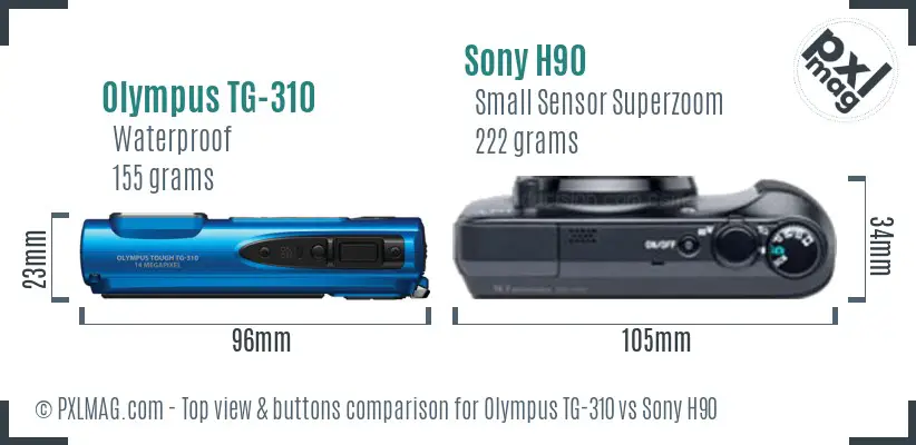 Olympus TG-310 vs Sony H90 top view buttons comparison