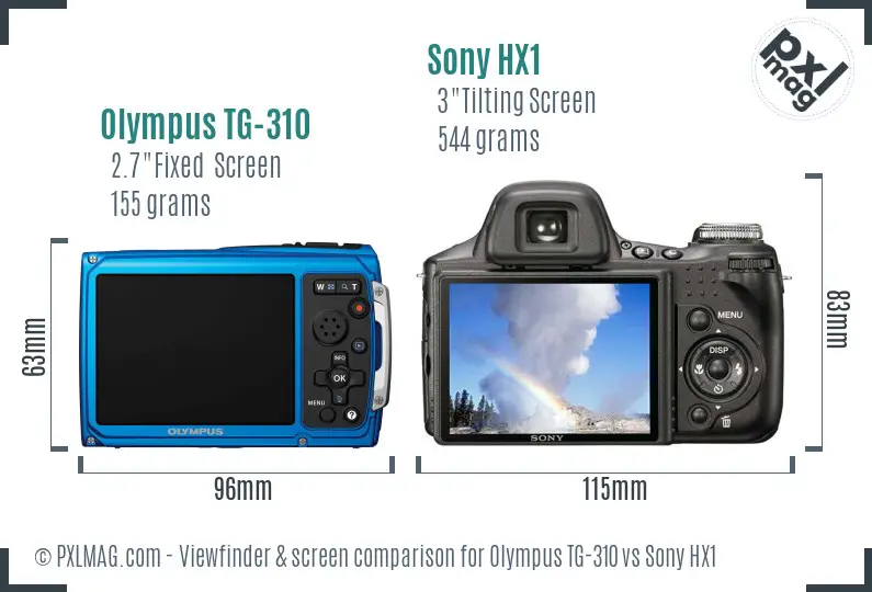 Olympus TG-310 vs Sony HX1 Screen and Viewfinder comparison