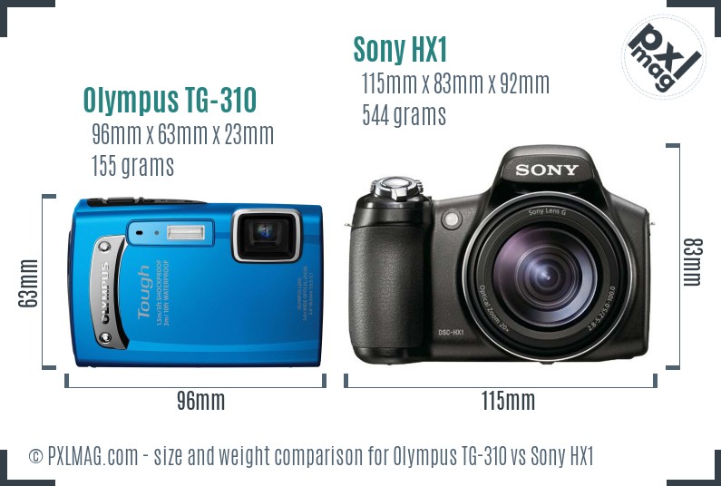 Olympus TG-310 vs Sony HX1 size comparison
