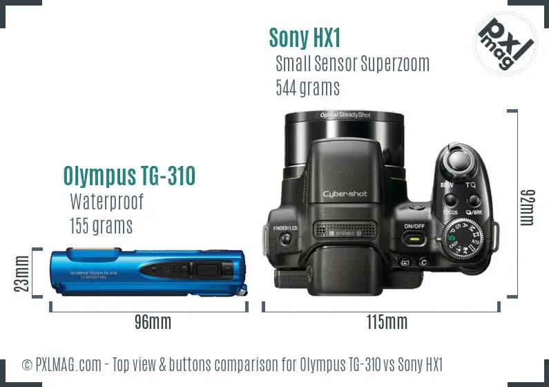 Olympus TG-310 vs Sony HX1 top view buttons comparison