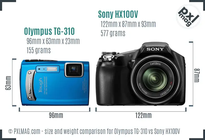 Olympus TG-310 vs Sony HX100V size comparison