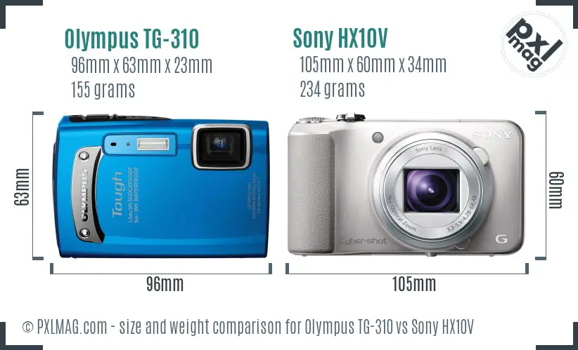 Olympus TG-310 vs Sony HX10V size comparison