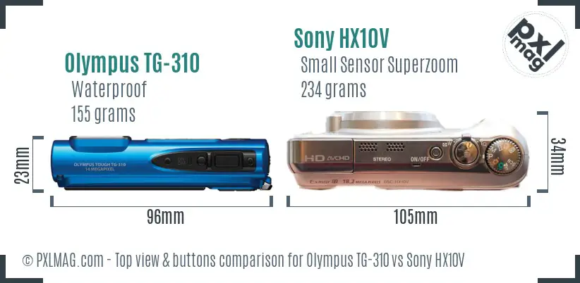 Olympus TG-310 vs Sony HX10V top view buttons comparison