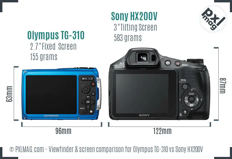 Olympus TG-310 vs Sony HX200V Screen and Viewfinder comparison