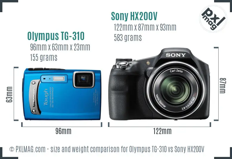 Olympus TG-310 vs Sony HX200V size comparison