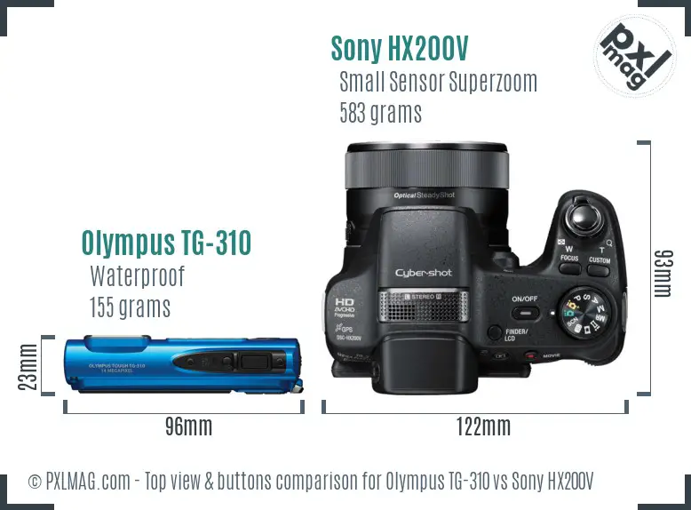 Olympus TG-310 vs Sony HX200V top view buttons comparison