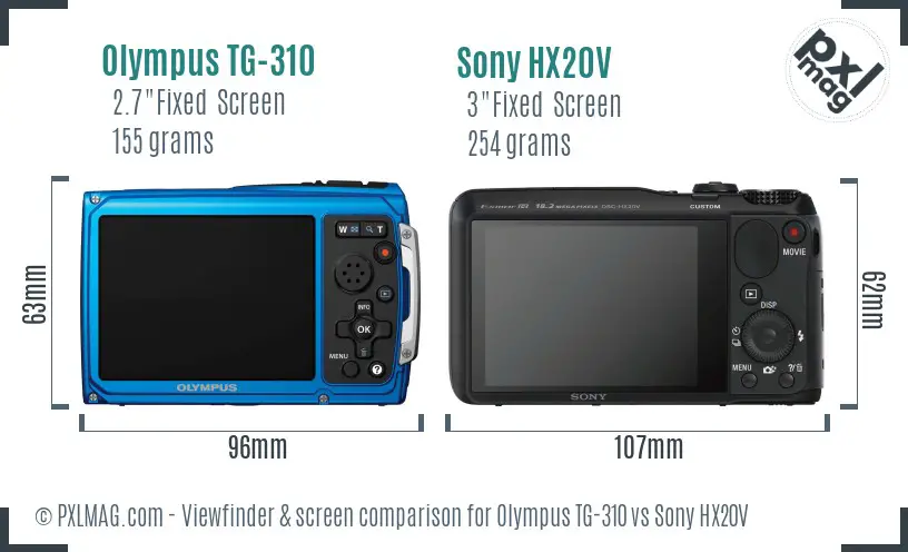 Olympus TG-310 vs Sony HX20V Screen and Viewfinder comparison